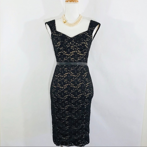 BLUE PEARL BY ALLEN SCHWARTZ Black Lace And Leather Dress